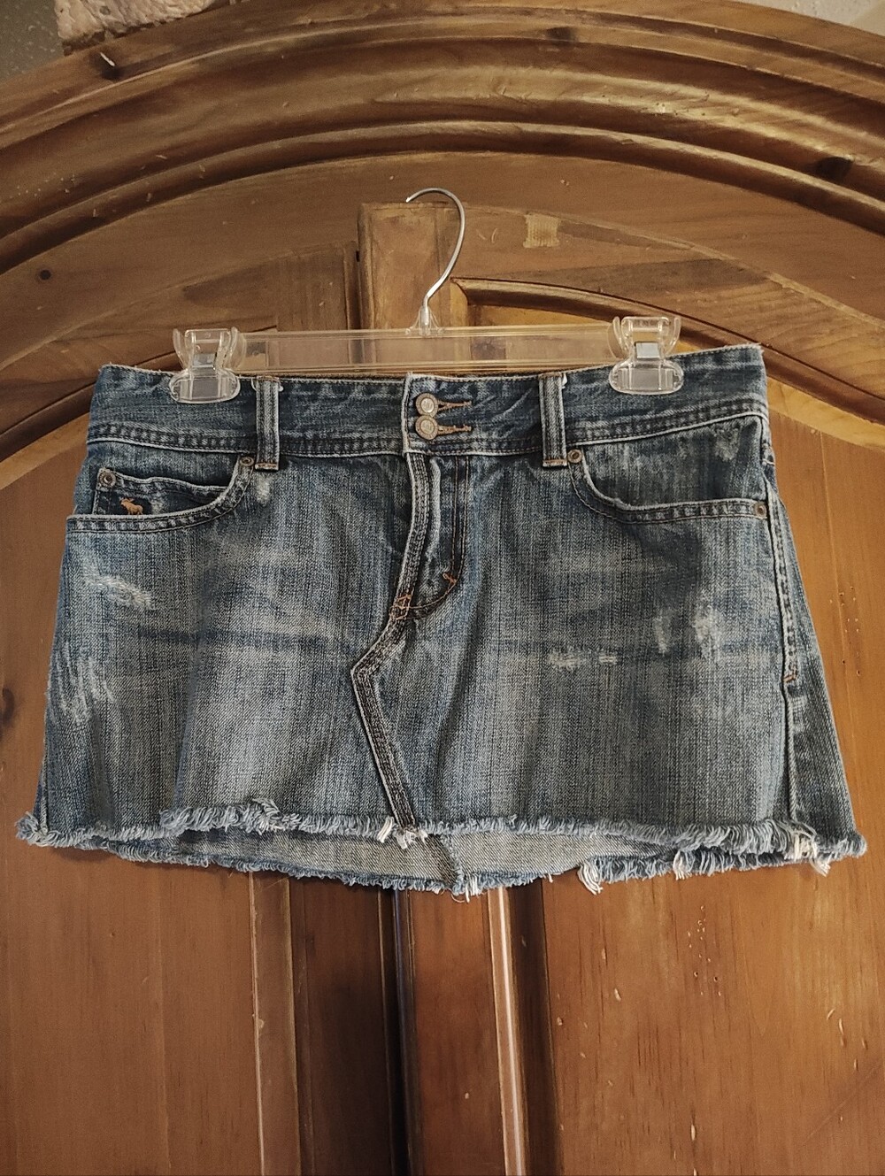 Abercrombie & Fitch Faded Blue Frayed Hem Denim Mini Skirt